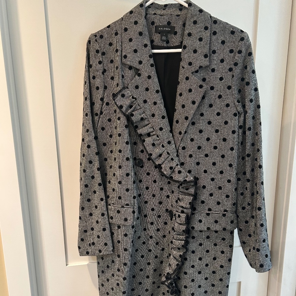 HALOGEN Brand (Nordstrom) Ruffle Front, Polka Dot, Fall Peacoat/Topper (NWT)
